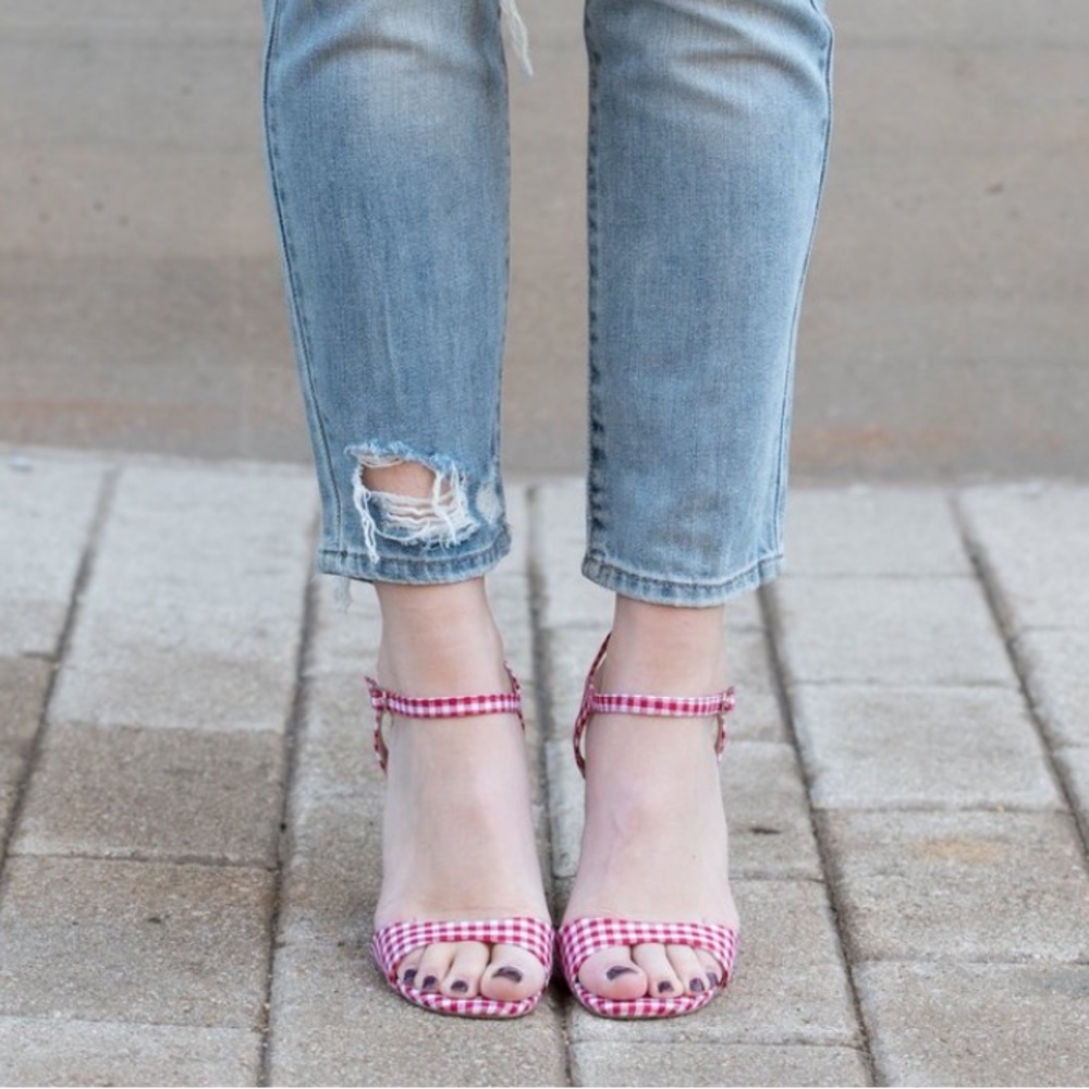 Southern Belle Gingham Ankle Strap Heeled Sandal - Picture 5 of 6